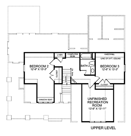 Craftsman House Plan 45521 with 3 Beds, 3 Baths, 2 Car Garage Second Level Plan