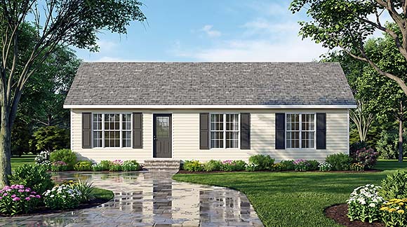 Ranch, Traditional House Plan 45524 with 3 Beds, 2 Baths Elevation