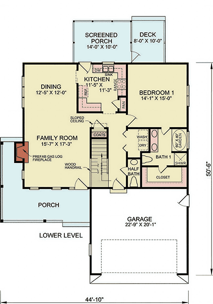 Contemporary, Craftsman, Farmhouse House Plan 45527 with 3 Beds, 3 Baths, 2 Car Garage First Level Plan