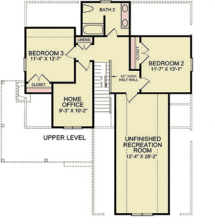 Contemporary, Craftsman, Farmhouse House Plan 45527 with 3 Beds, 3 Baths, 2 Car Garage Second Level Plan
