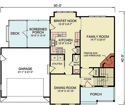 Craftsman, Traditional House Plan 45529 with 3 Beds, 3 Baths, 2 Car Garage First Level Plan