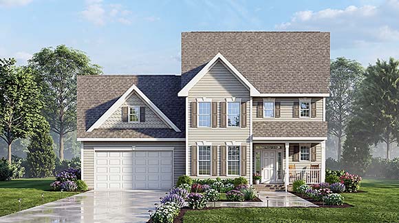 Craftsman, Traditional House Plan 45529 with 3 Beds, 3 Baths, 2 Car Garage Elevation