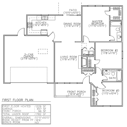 Contemporary, One-Story, Ranch House Plan 45602 with 3 Beds, 2 Baths, 1 Car Garage First Level Plan