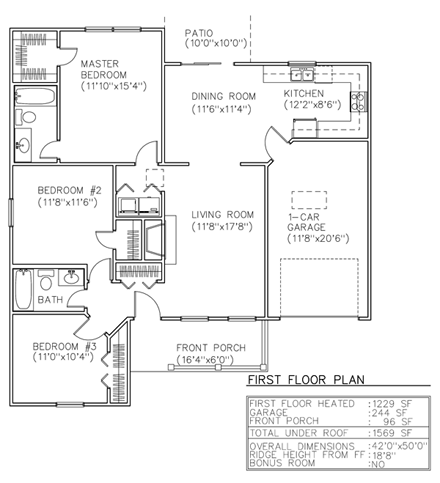 European, One-Story House Plan 45603 with 3 Beds, 2 Baths, 2 Car Garage First Level Plan