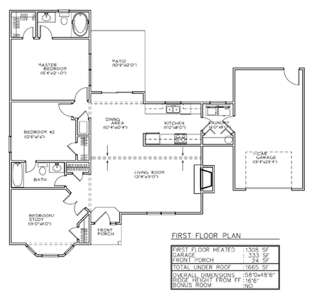 One-Story, Traditional House Plan 45604 with 3 Beds, 2 Baths, 1 Car Garage First Level Plan