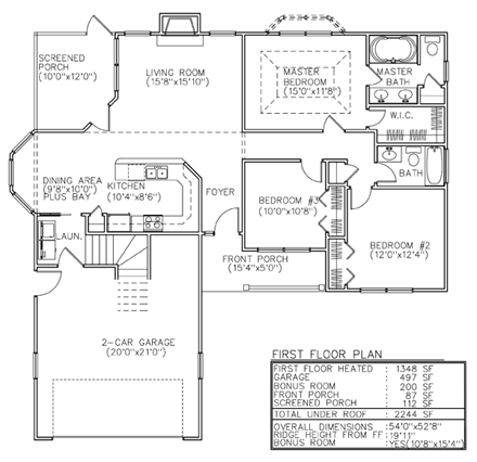 One-Story, Ranch, Traditional House Plan 45605 with 3 Beds, 2 Baths, 2 Car Garage First Level Plan