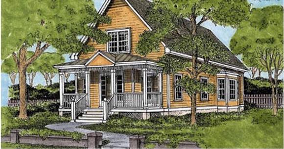 Country, Narrow Lot, Southern House Plan 45609 with 3 Beds, 3 Baths, 2 Car Garage Elevation