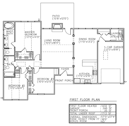 One-Story, Traditional House Plan 45611 with 3 Beds, 2 Baths, 1 Car Garage First Level Plan