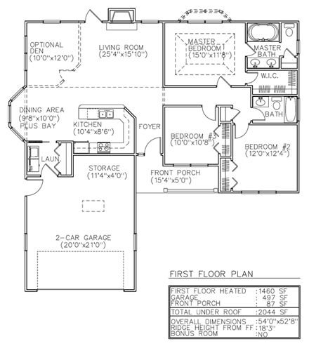 One-Story, Ranch House Plan 45613 with 3 Beds, 2 Baths, 2 Car Garage First Level Plan