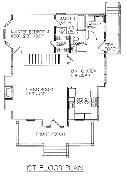 Narrow Lot, Traditional House Plan 45614 with 3 Beds, 3 Baths First Level Plan