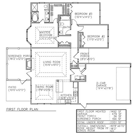 One-Story, Ranch House Plan 45615 with 3 Beds, 2 Baths, 2 Car Garage First Level Plan