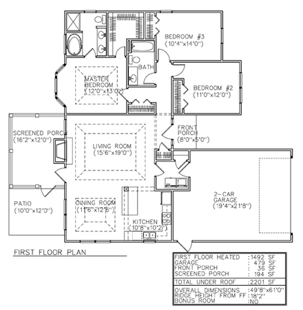 One-Story, Ranch, Traditional House Plan 45616 with 3 Beds, 2 Baths, 2 Car Garage First Level Plan
