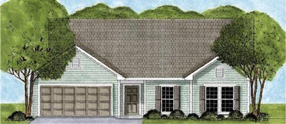One-Story, Ranch House Plan 45617 with 3 Beds, 2 Baths, 2 Car Garage Elevation