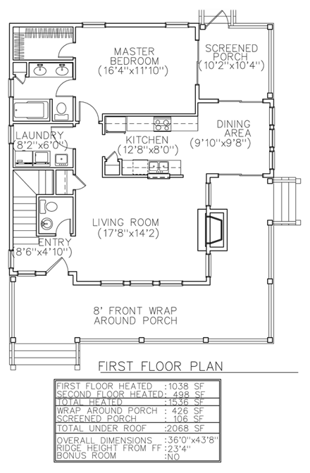Country, Farmhouse, Narrow Lot, Southern House Plan 45621 with 3 Beds, 3 Baths First Level Plan