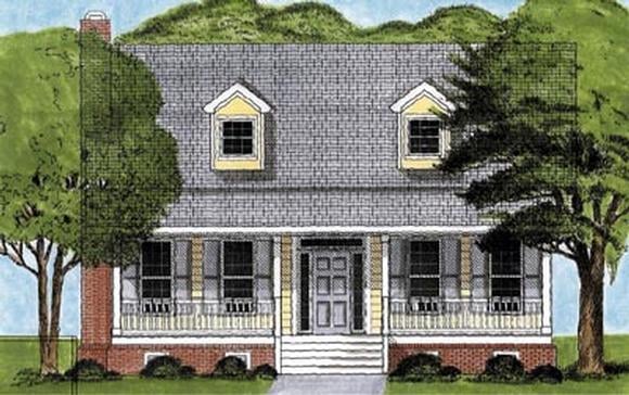 Cape Cod, Narrow Lot House Plan 45622 with 3 Beds, 3 Baths Elevation