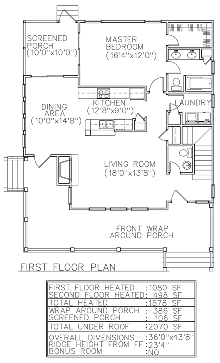 Country, Farmhouse House Plan 45628 with 3 Beds, 3 Baths First Level Plan