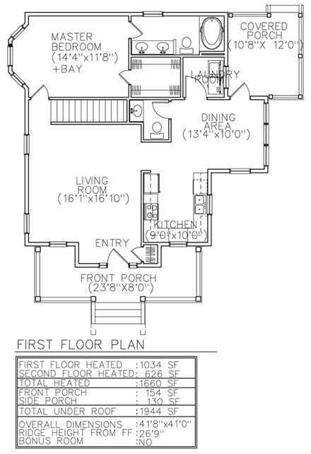 Narrow Lot House Plan 45634 with 4 Beds, 3 Baths First Level Plan