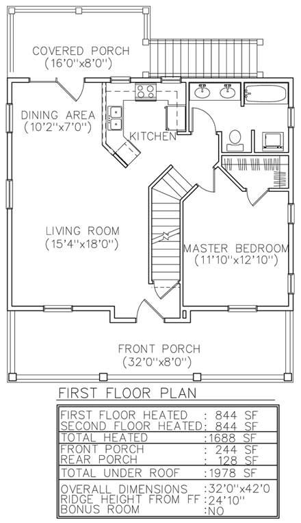 Coastal, Narrow Lot House Plan 45635 with 3 Beds, 3 Baths First Level Plan