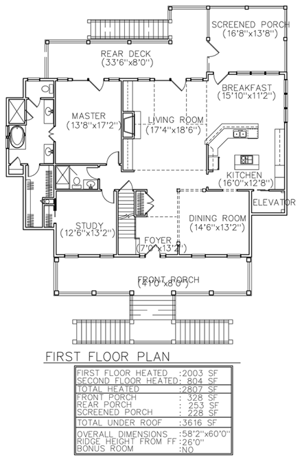Coastal, Country House Plan 45657 with 3 Beds, 3 Baths First Level Plan