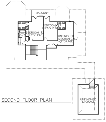 Country, European House Plan 45661 with 3 Beds, 3 Baths, 2 Car Garage Second Level Plan
