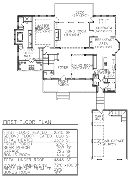 Cape Cod, Country House Plan 45662 with 3 Beds, 4 Baths, 2 Car Garage First Level Plan