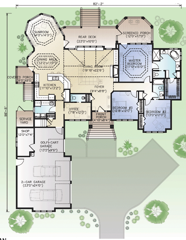 House Plan 45667 with 3 Beds, 3 Baths, 2 Car Garage Level One