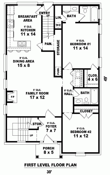 Southern Multi-Family Plan 45705 with 4 Beds, 4 Baths First Level Plan