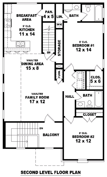 Southern Multi-Family Plan 45705 with 4 Beds, 4 Baths Second Level Plan