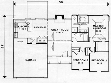 Traditional House Plan 45802 with 3 Beds, 2 Baths, 2 Car Garage First Level Plan