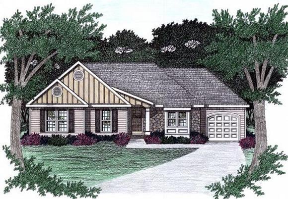 Ranch House Plan 45806 with 3 Beds, 2 Baths, 1 Car Garage Elevation