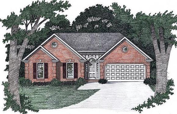 Traditional House Plan 45807 with 3 Beds, 2 Baths, 2 Car Garage Elevation
