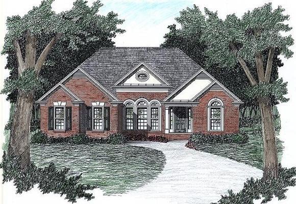 European, Traditional House Plan 45808 with 3 Beds, 2 Baths, 2 Car Garage Elevation