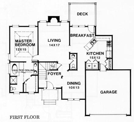 European House Plan 45810 with 3 Beds, 2.5 Baths, 2 Car Garage First Level Plan