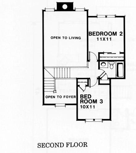 European House Plan 45810 with 3 Beds, 2.5 Baths, 2 Car Garage Second Level Plan