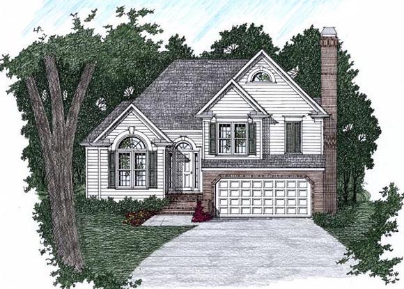Narrow Lot, Traditional House Plan 45813 with 3 Beds, 3 Baths, 2 Car Garage Elevation