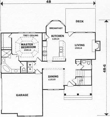 Traditional House Plan 45814 with 3 Beds, 2.5 Baths, 2 Car Garage First Level Plan