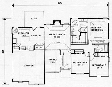 Traditional House Plan 45815 with 3 Beds, 2 Baths, 2 Car Garage First Level Plan