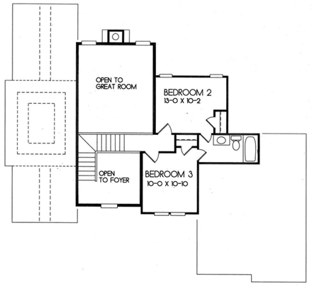 European House Plan 45817 with 3 Beds, 2.5 Baths, 2 Car Garage Second Level Plan