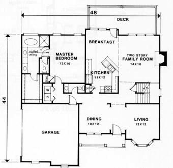 Traditional House Plan 45827 with 4 Beds, 2.5 Baths, 2 Car Garage First Level Plan