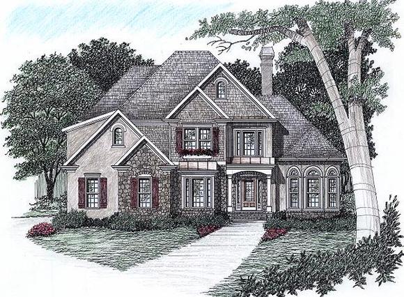 Traditional House Plan 45830 with 3 Beds, 3.5 Baths, 2 Car Garage Elevation