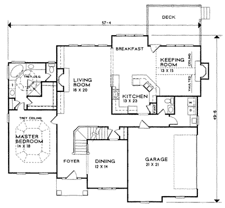 Traditional House Plan 45835 with 4 Beds, 3.5 Baths, 2 Car Garage First Level Plan