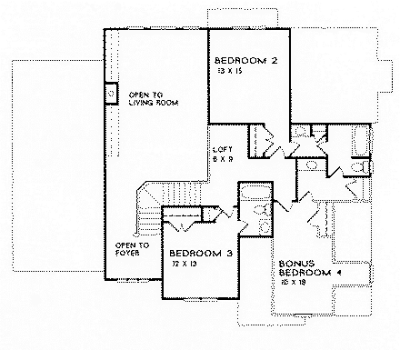 Traditional House Plan 45835 with 4 Beds, 3.5 Baths, 2 Car Garage Second Level Plan