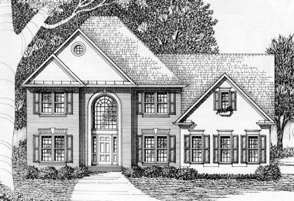 Traditional House Plan 45839 with 4 Beds, 4.5 Baths, 2 Car Garage Elevation