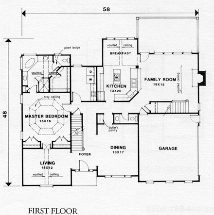 Traditional House Plan 45841 with 4 Beds, 3.5 Baths, 2 Car Garage First Level Plan