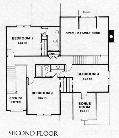Traditional House Plan 45841 with 4 Beds, 3.5 Baths, 2 Car Garage Second Level Plan