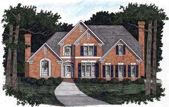 Traditional House Plan 45841 with 4 Beds, 3.5 Baths, 2 Car Garage Elevation