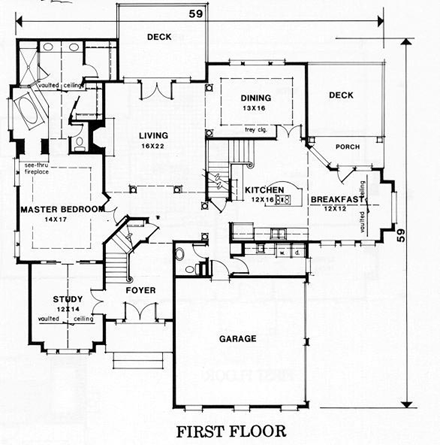 Traditional House Plan 45847 with 4 Beds, 3.5 Baths, 2 Car Garage First Level Plan