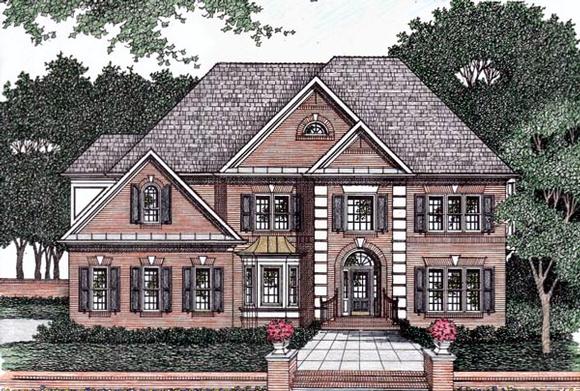Traditional House Plan 45848 with 5 Beds, 4 Baths, 2 Car Garage Elevation