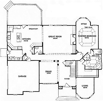 European House Plan 45852 with 4 Beds, 3.5 Baths, 2 Car Garage First Level Plan