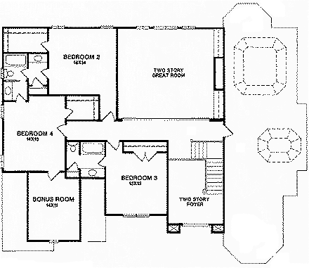 European House Plan 45852 with 4 Beds, 3.5 Baths, 2 Car Garage Second Level Plan